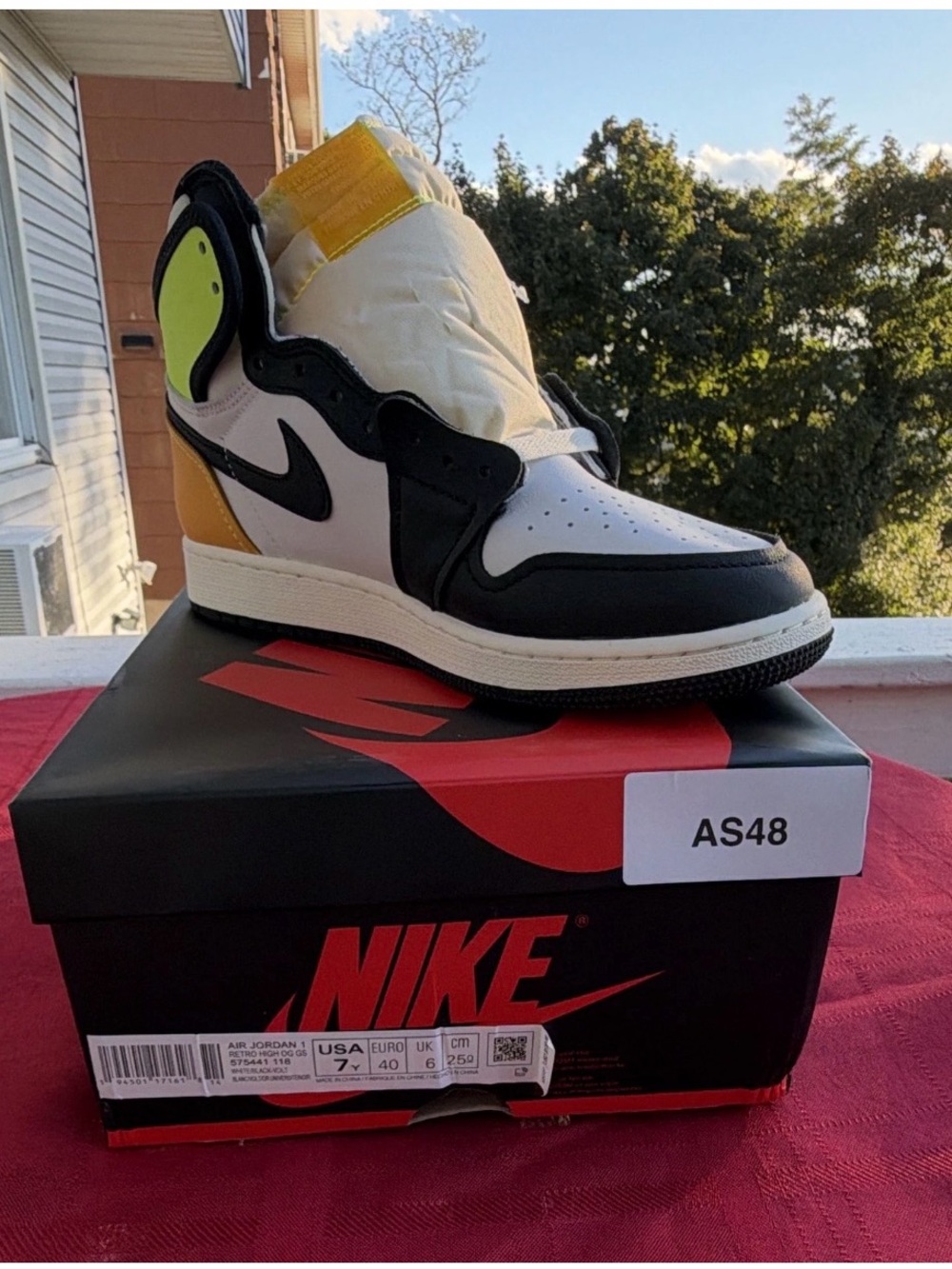 Nike Women’s Jordan High-Top Sneakers in White, Black & Yellow